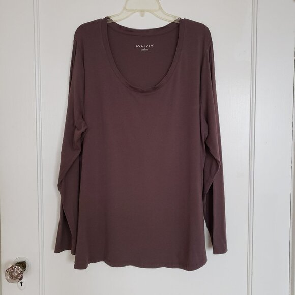 Ava & Viv women's scoop neck soft long sleeve tunic shirt top size 2x mauve gray - Picture 1 of 7